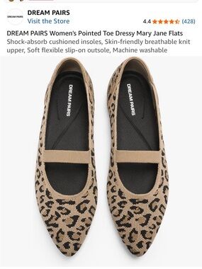 Dream Pairs Leopard Print Pointed Mary Jane Flats - Tan & Black